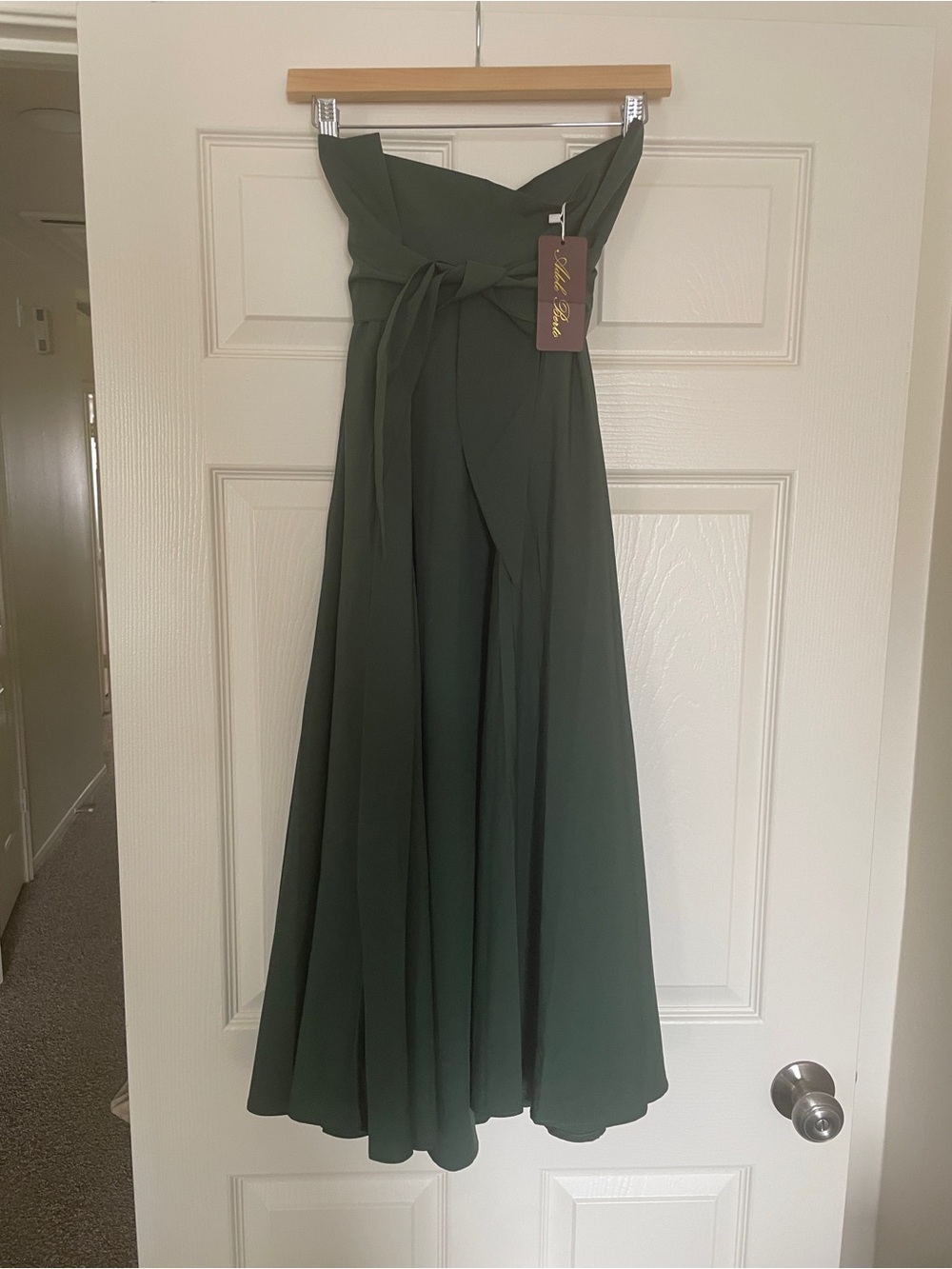 💚 Adele Berto Olive Green Elegant Tie Waist Maxi Skirt 💚